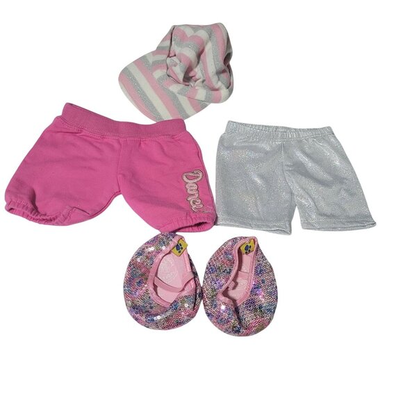 Build a Bear Dance Clothes Accessories Lot of 4 Sequin Shoes 2 Shorts Hat Pink - Picture 1 of 8